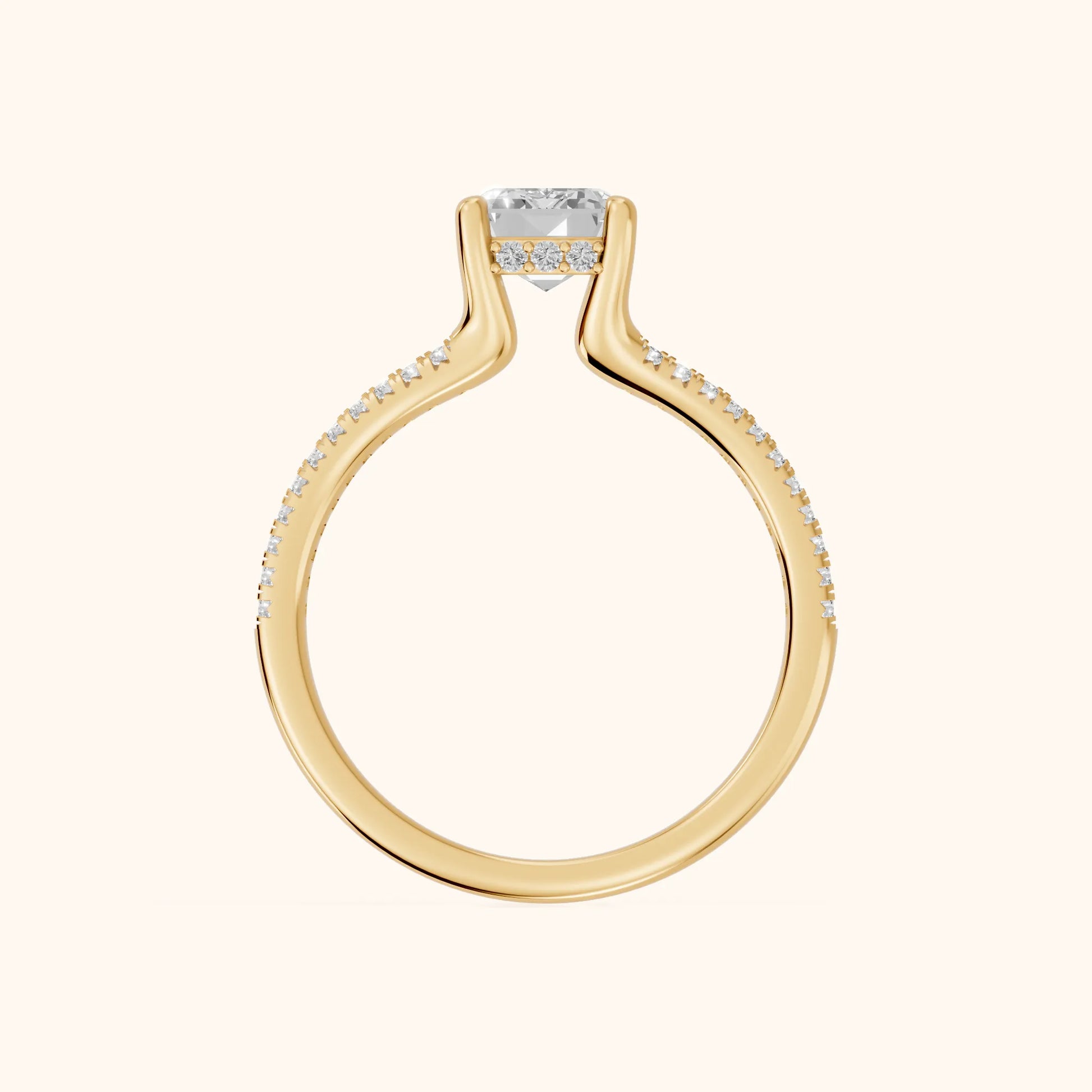 Eternal Embrace Solitaire Emerald Diamond Engagement Ring in Yellow Gold - FingerView