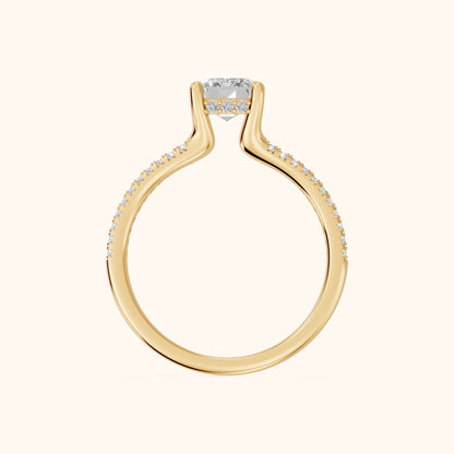 Eternal Embrace Solitaire Emerald Diamond Engagement Ring in Yellow Gold - FingerView