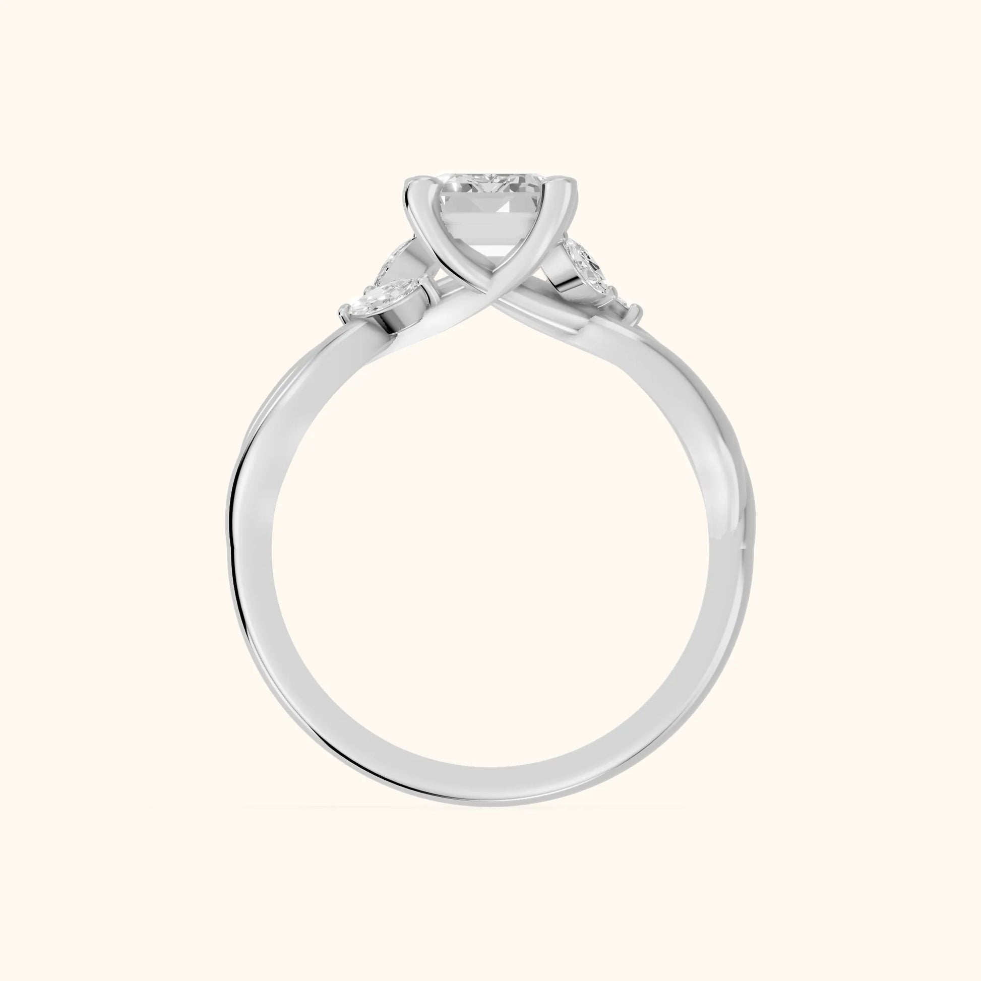 Luna Glow Twisted Emerald Diamond Engagement Ring in White Gold - FingerView