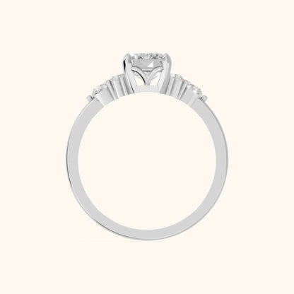 Amelia Three Stone Emerald Diamond Engagement Ring in Silver - FingerView