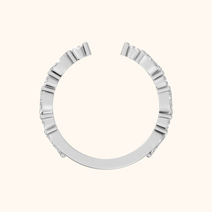Vanya Shared Prong Round & Marquise Diamond Wedding Band in Silver - FingerView