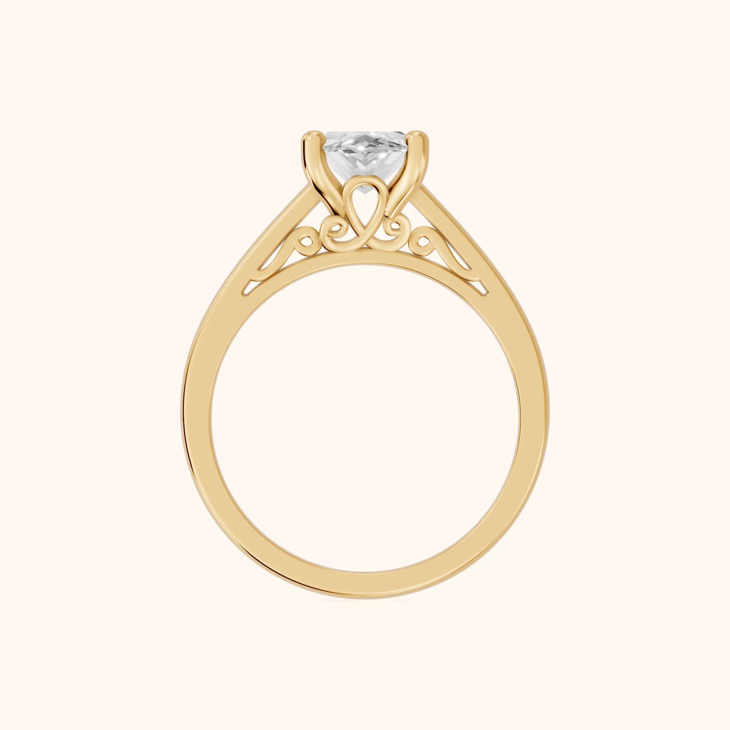 Iris Vintage Marquise Diamond Engagement Ring in Yellow Gold - FingerView