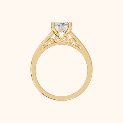 Iris Vintage Marquise Diamond Engagement Ring in Yellow Gold - FingerView