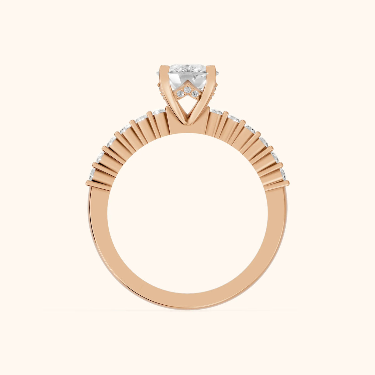 Honor Sidestone Cushion Diamond Engagement Ring in Rose Gold - FingerView.webp