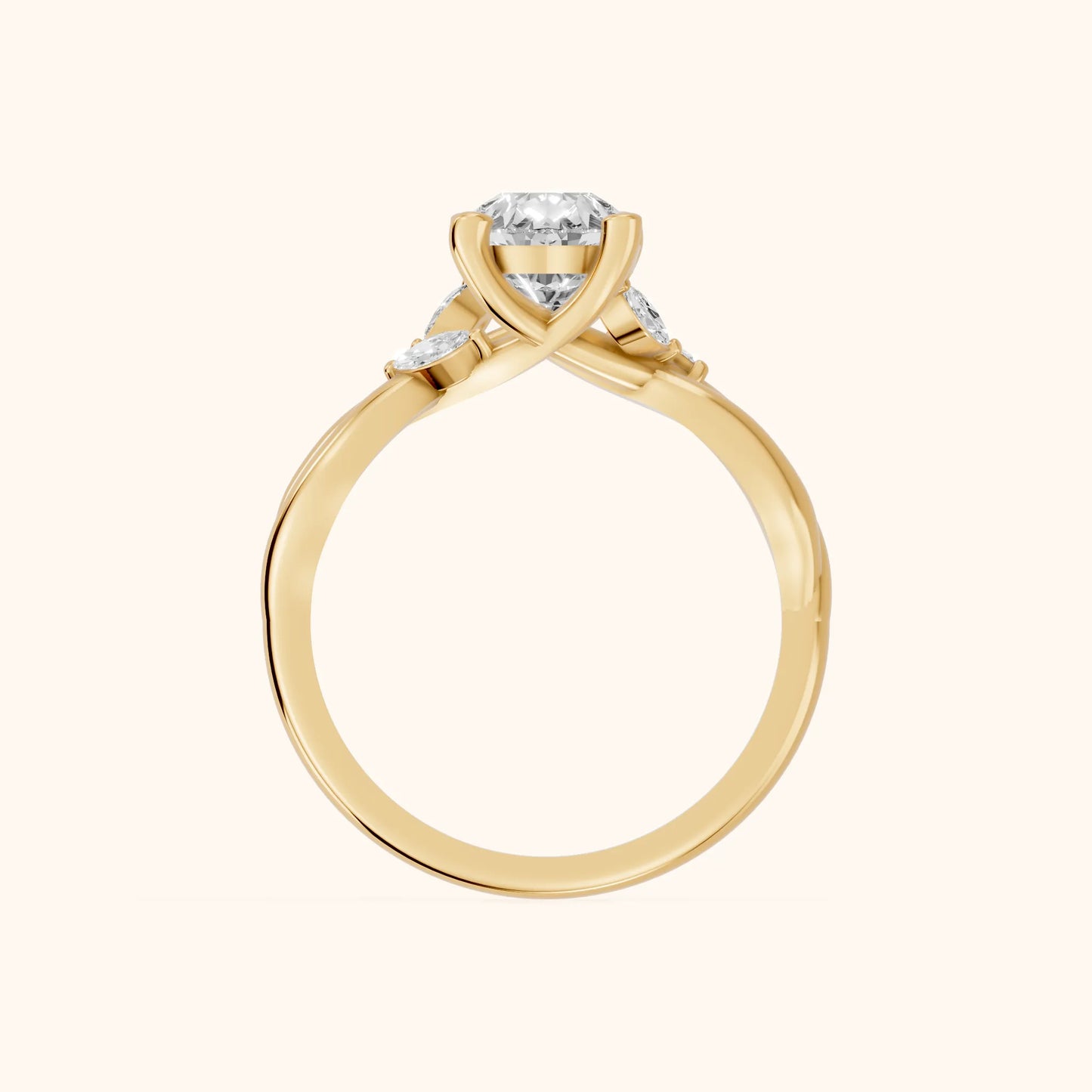 Luna Glow Twisted Pear Diamond Engagement Ring in Yellow Gold - FingerView