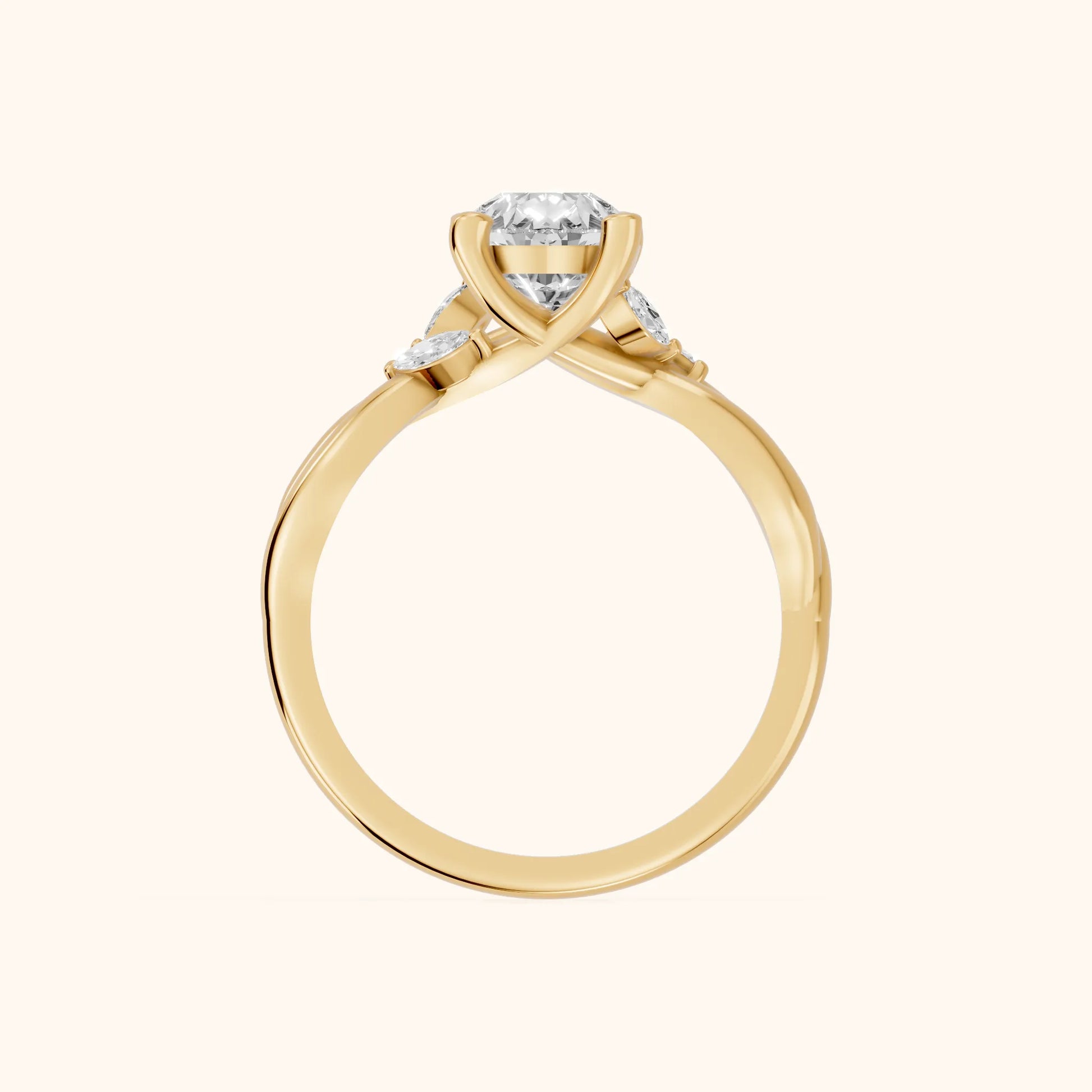 Luna Glow Twisted Pear Diamond Engagement Ring in Yellow Gold - FingerView
