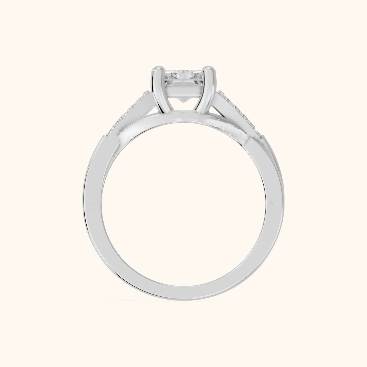 Veronica Twist Side Stone Radiant Diamond Engagement Ring in White Gold - FingerView