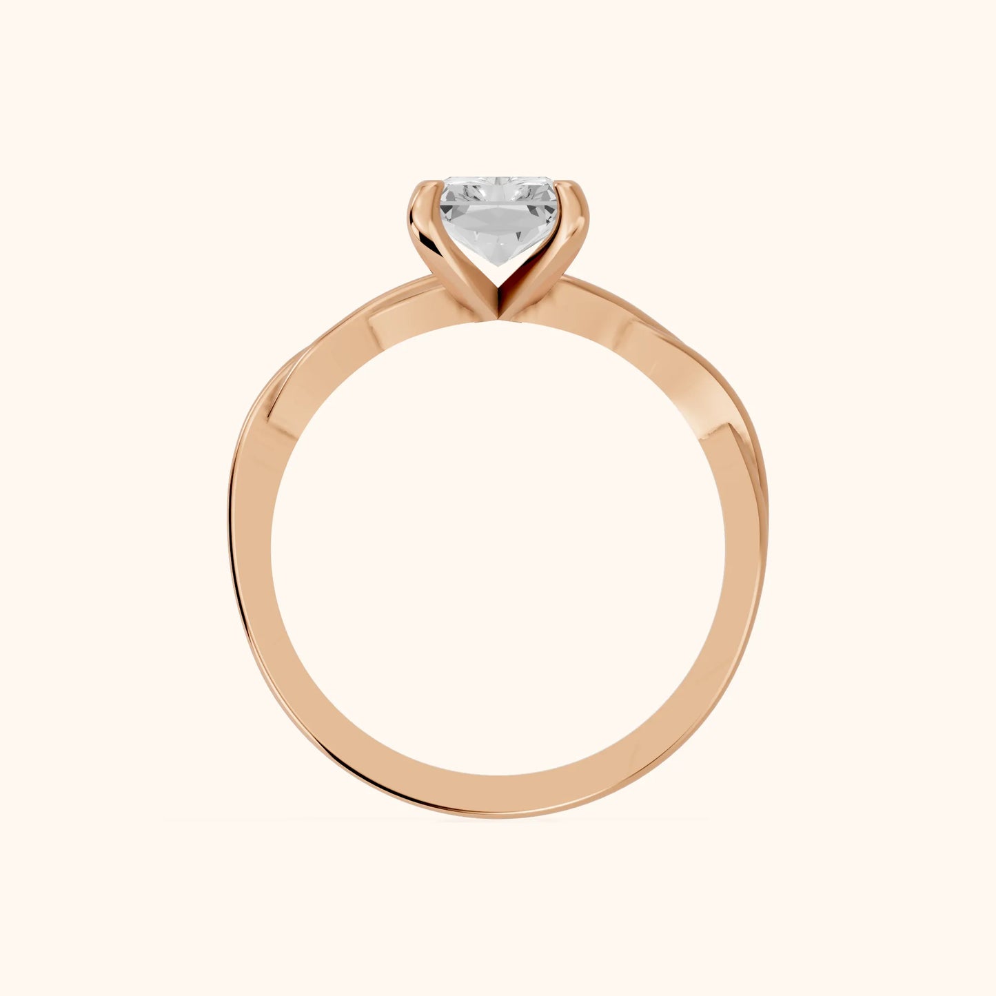 Iris Twist Radiant Diamond Engagement Ring in Rose Gold - FingerView
