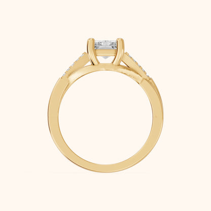 Veronica Twist Side Stone Radiant Diamond Engagement Ring in Yellow Gold - FingerView