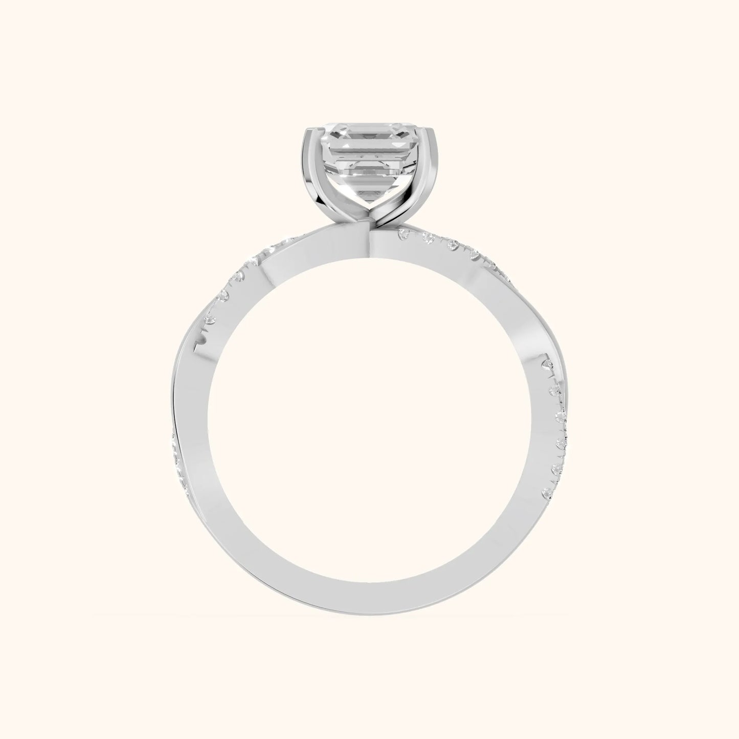 Twisted Side Stone Asscher Diamond Engagement Ring in Platinum - FingerView