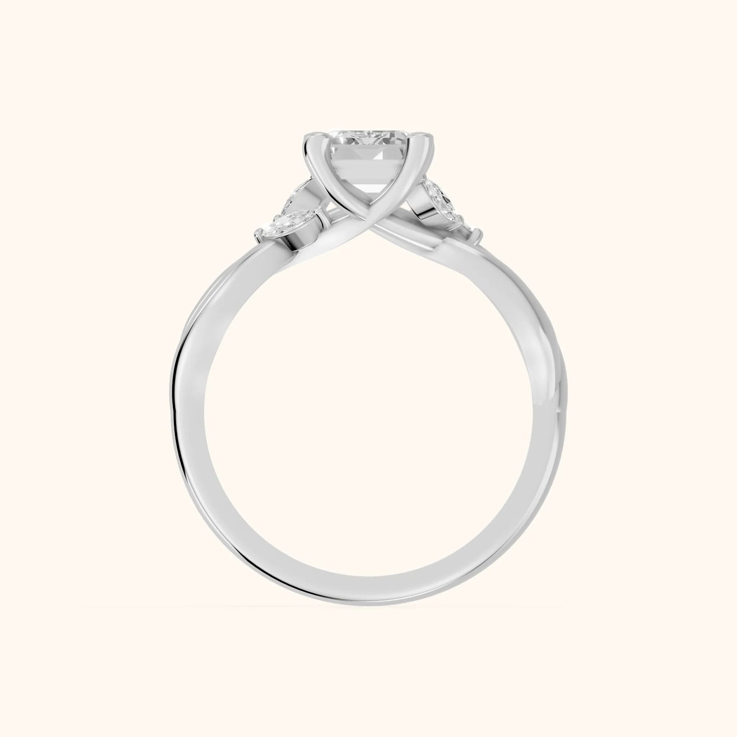 Luna Glow Twisted Emerald Diamond Engagement Ring in Silver - FingerView