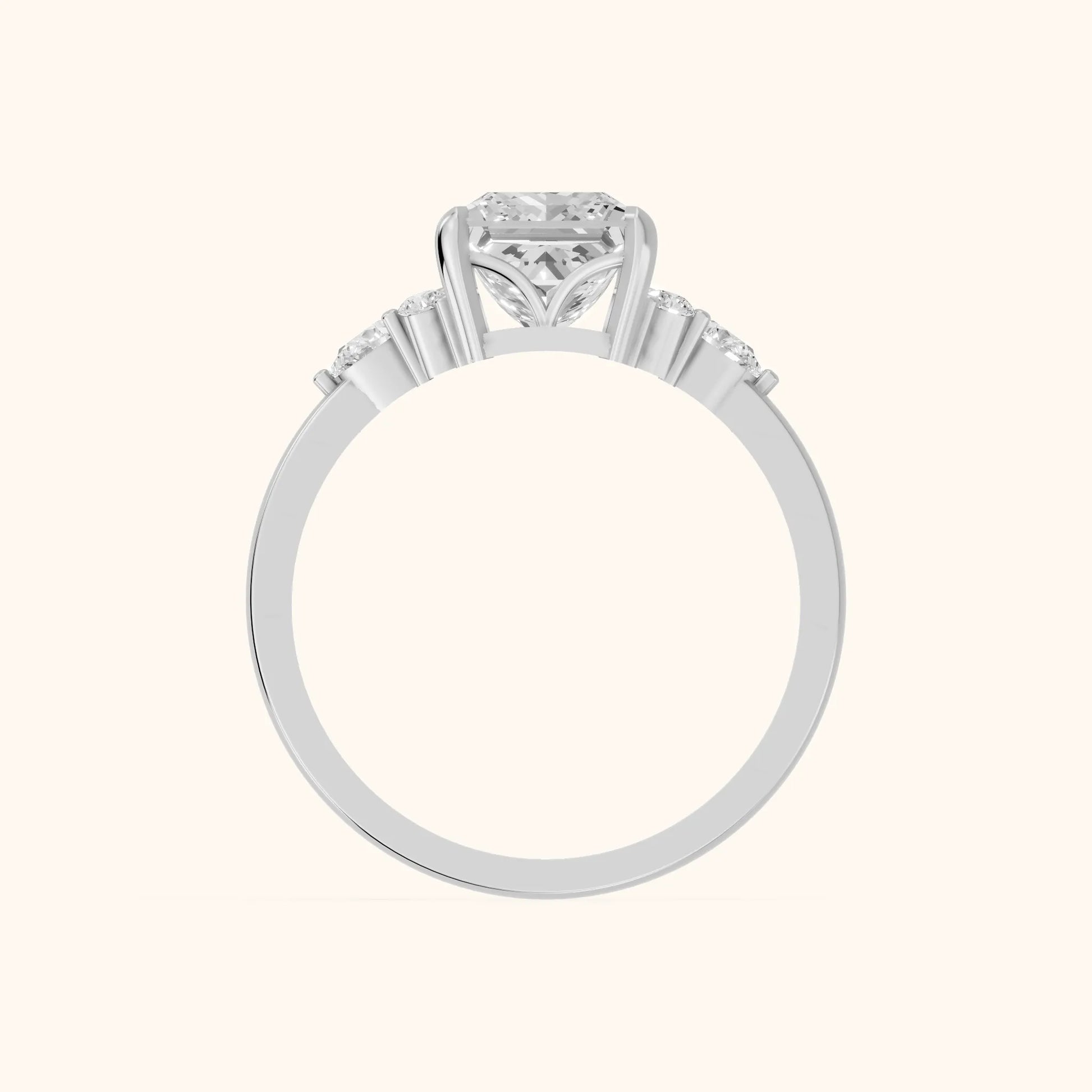 Amelia Three Stone Princess Diamond Engagement Ring in White Gold - FingerView
