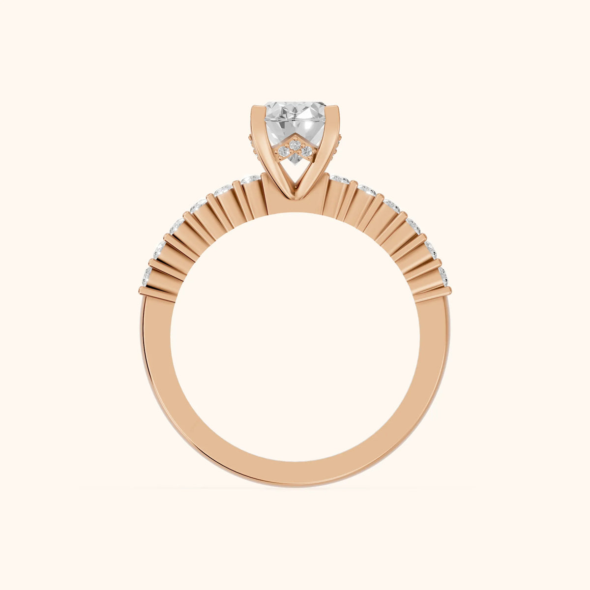 Honor Sidestone Oval Diamond Engagement Ring in Rose Gold - FingerView.webp