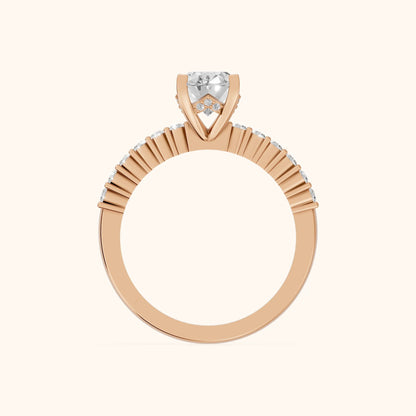 Honor Sidestone Oval Diamond Engagement Ring in Rose Gold - FingerView.webp