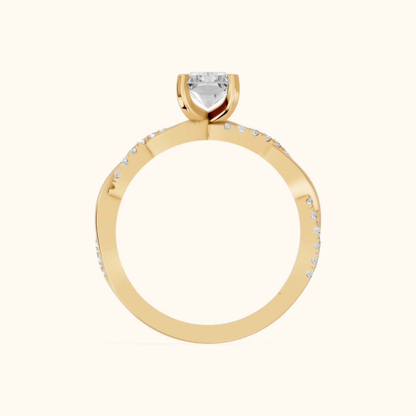 Twisted Side Stone Radiant Diamond Engagement Ring in Yellow Gold - FingerView