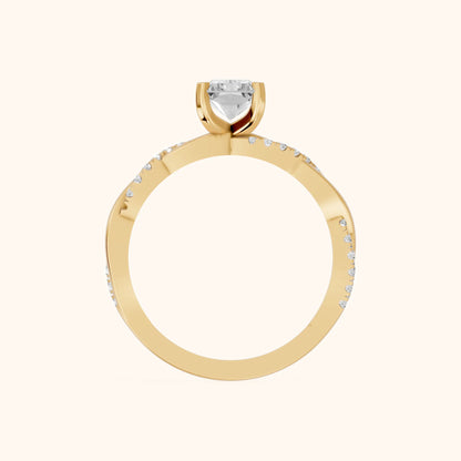 Twisted Side Stone Radiant Diamond Engagement Ring in Yellow Gold - FingerView