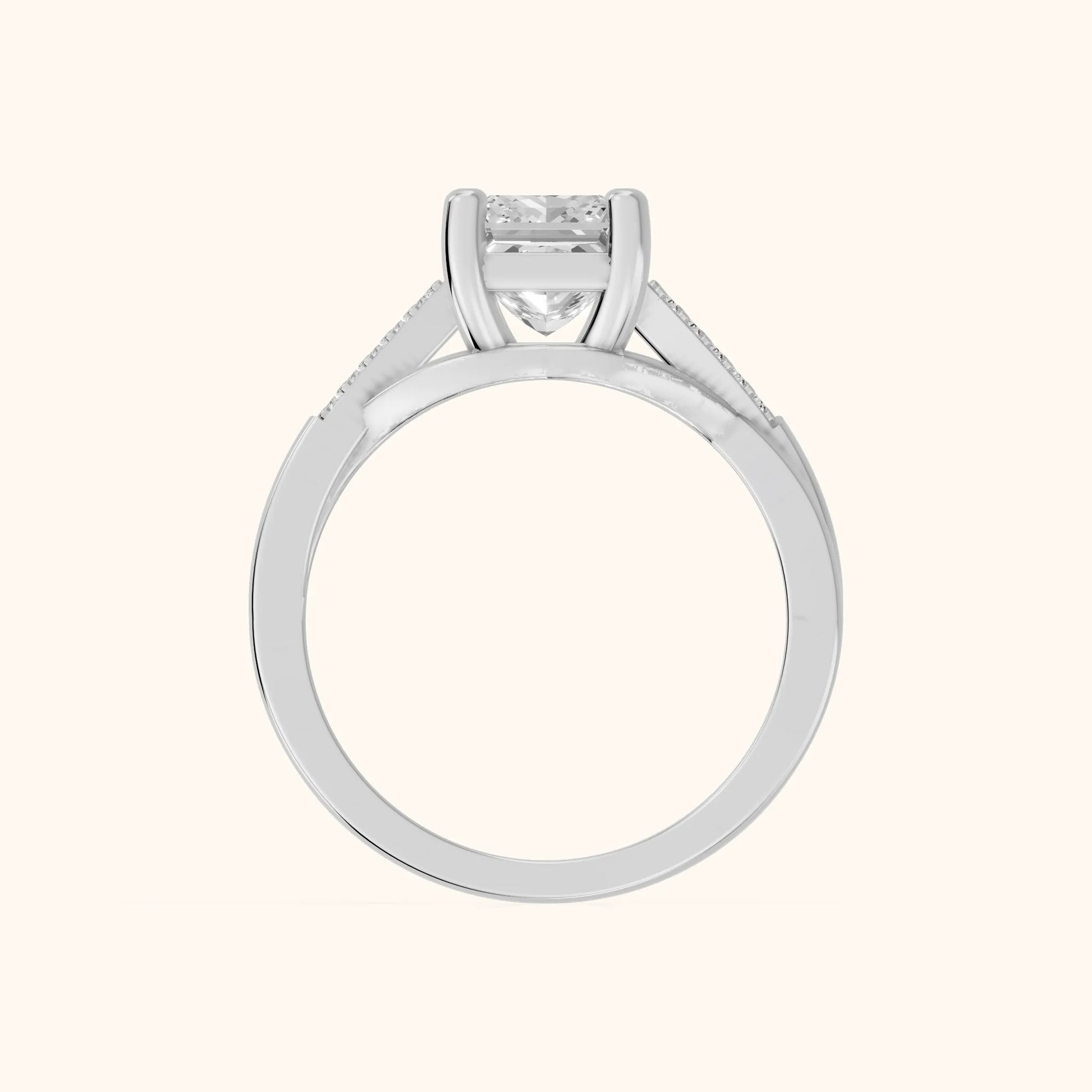 Veronica Twist Side Stone Princess Diamond Engagement Ring in Platinum - FingerView
