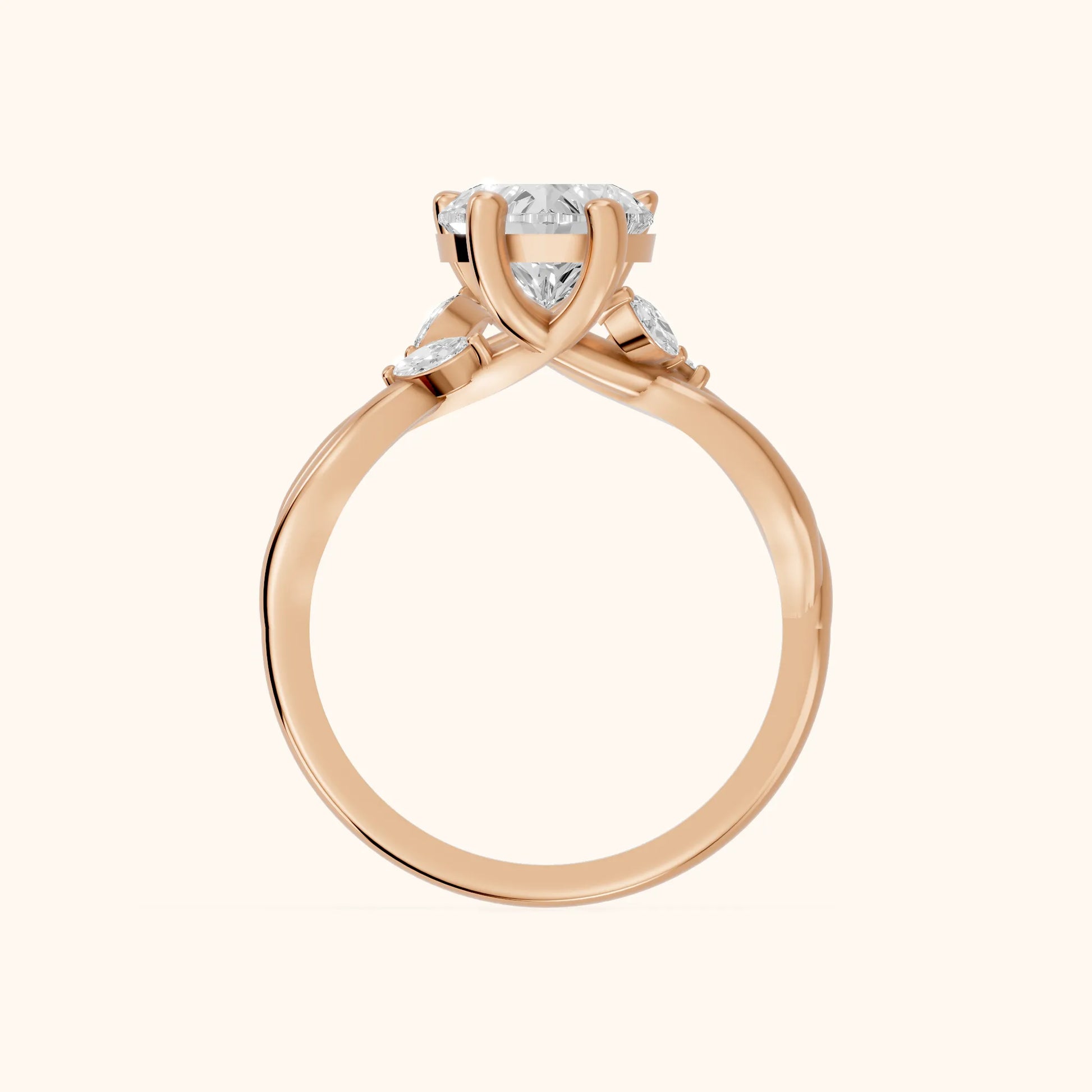 Luna Glow Twisted Heart Diamond Engagement Ring in Rose Gold - FingerView