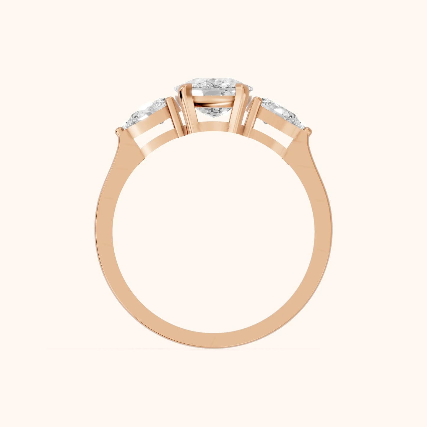Grace Three Stone Cushion Diamond Engagement Ring in Rose Gold - FingerView