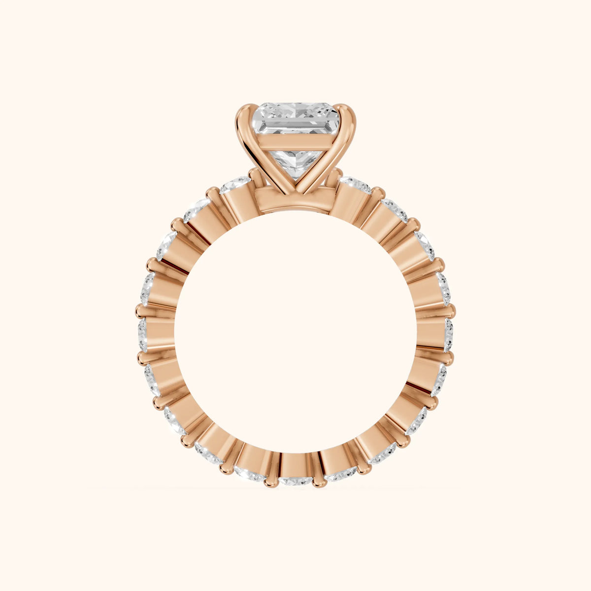 Piper Sidestone Princess Diamond Engagement Ring in Rose Gold - FingerView.webp