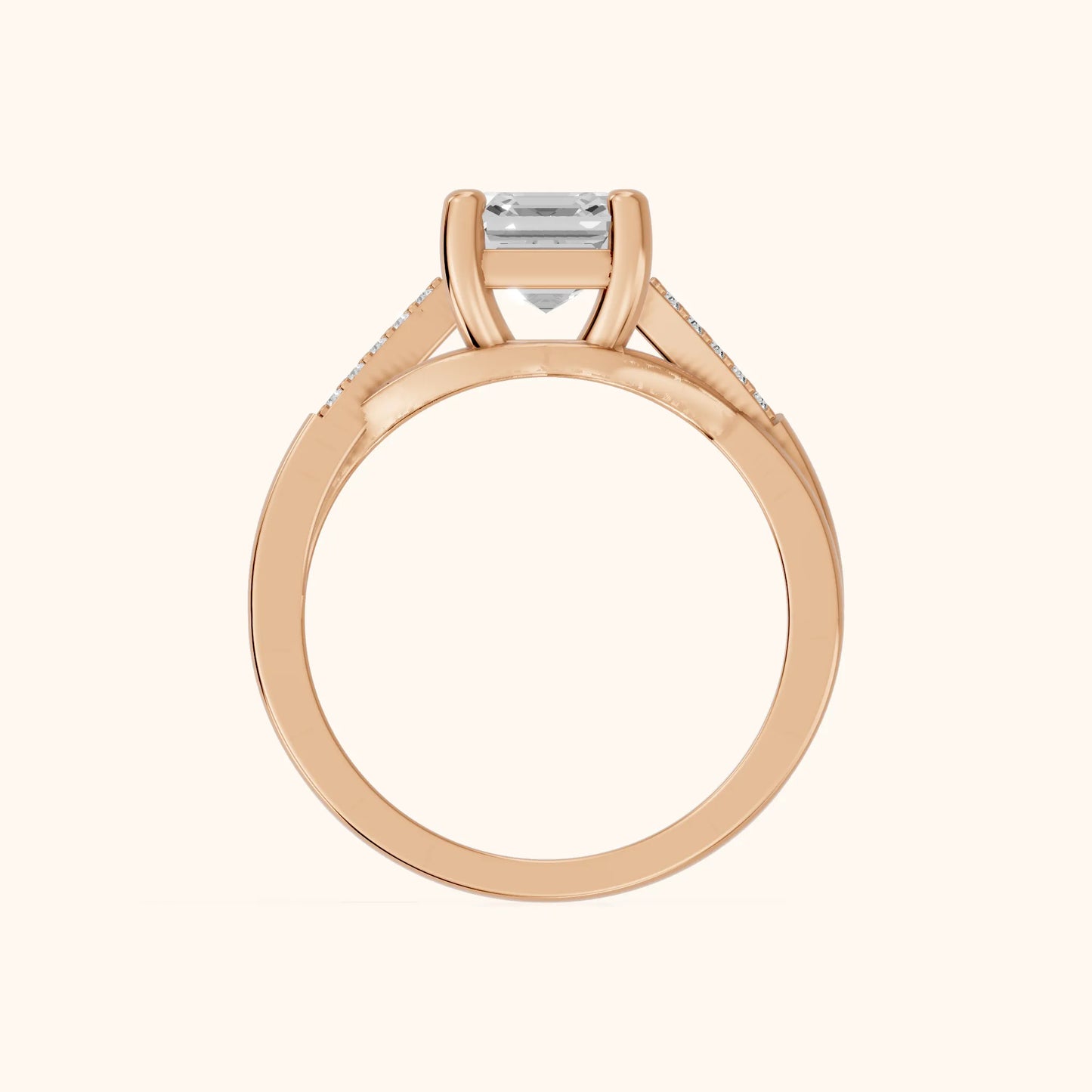Veronica Twist Side Stone Asscher Diamond Engagement Ring in Rose Gold - FingerView