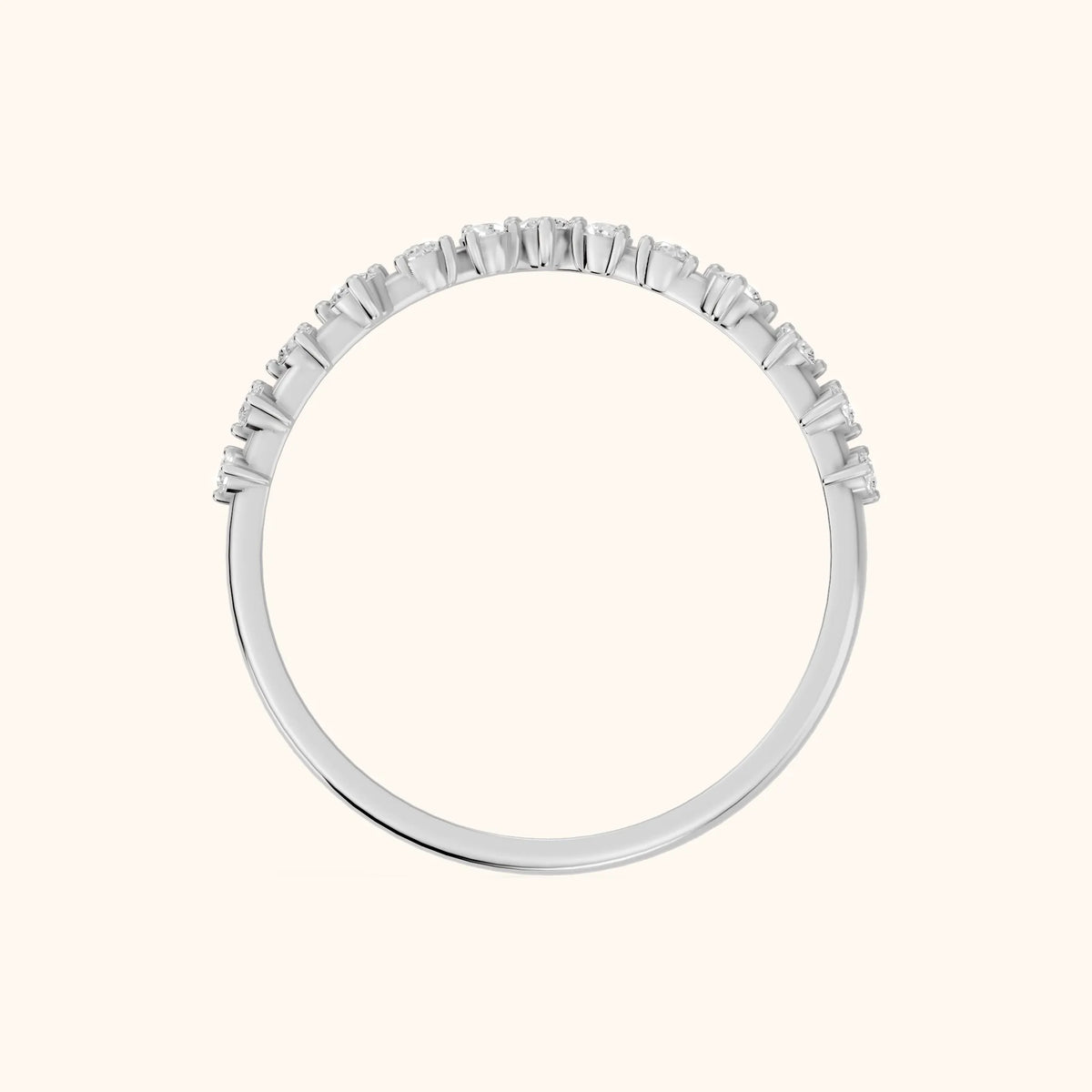 Naina Curved Round Diamond Wedding Band in Platinum - FingerView