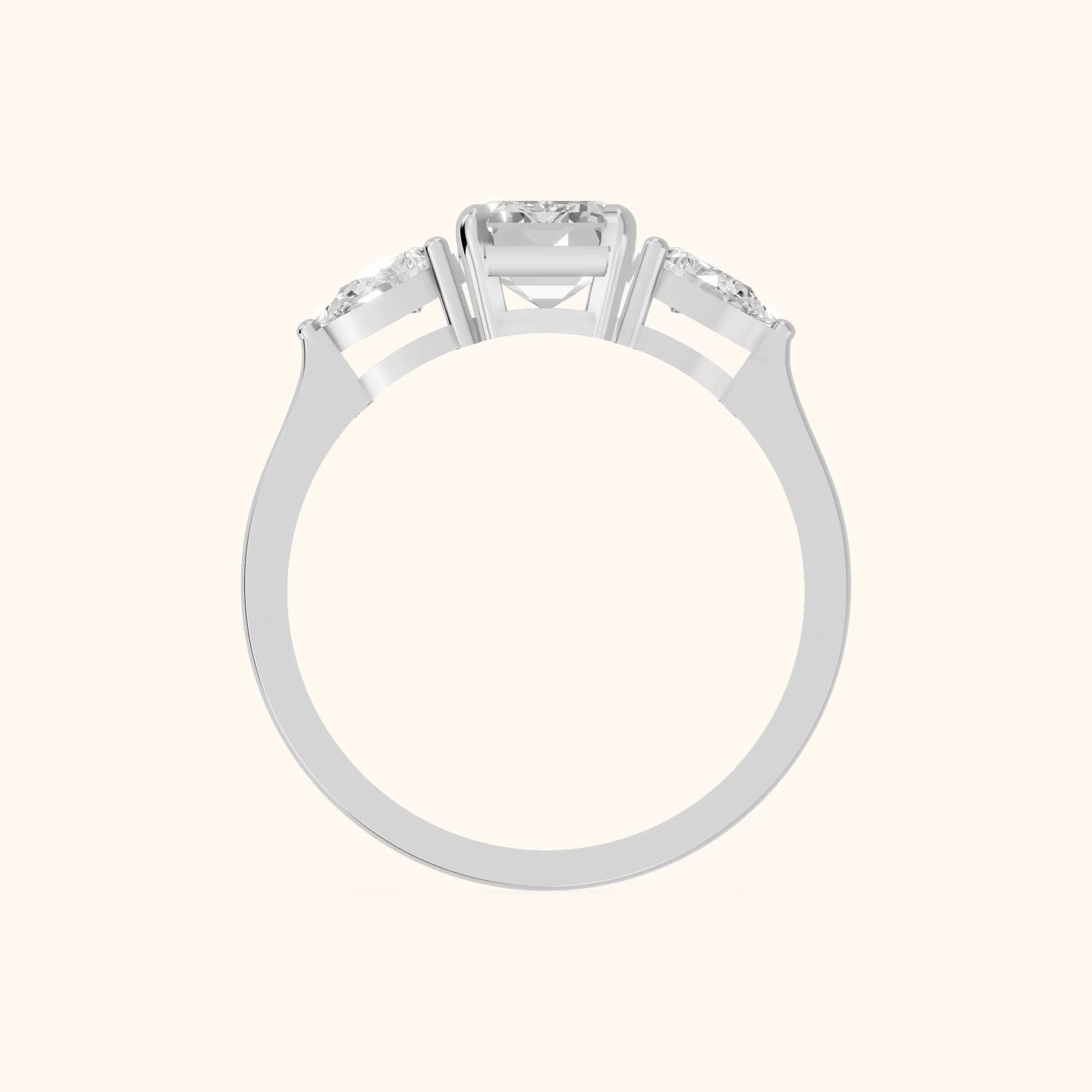 Grace Three Stone Emerald Diamond Engagement Ring in Silver - FingerView