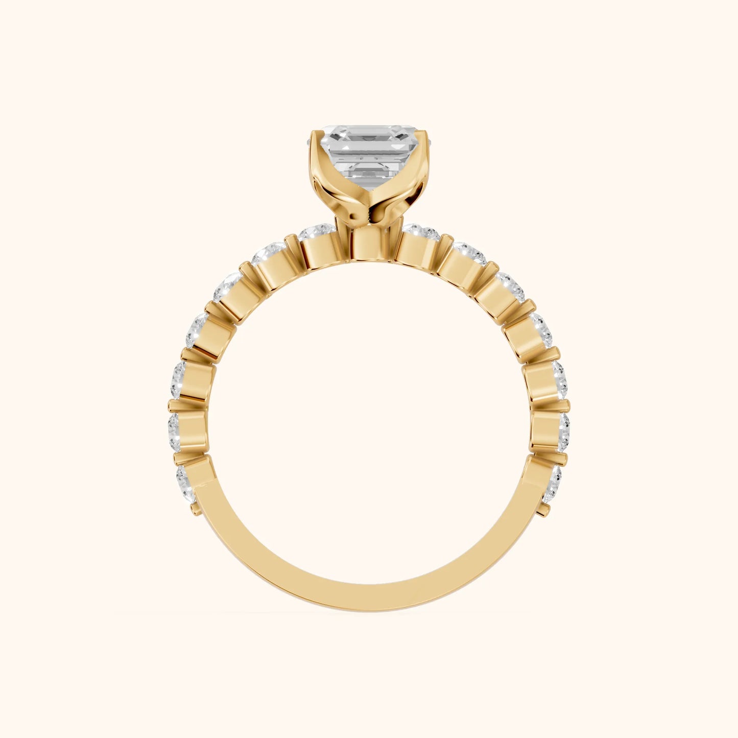 Eleanor Majesty Side Stone Asscher Diamond Engagement Ring in Yellow Gold - FingerView