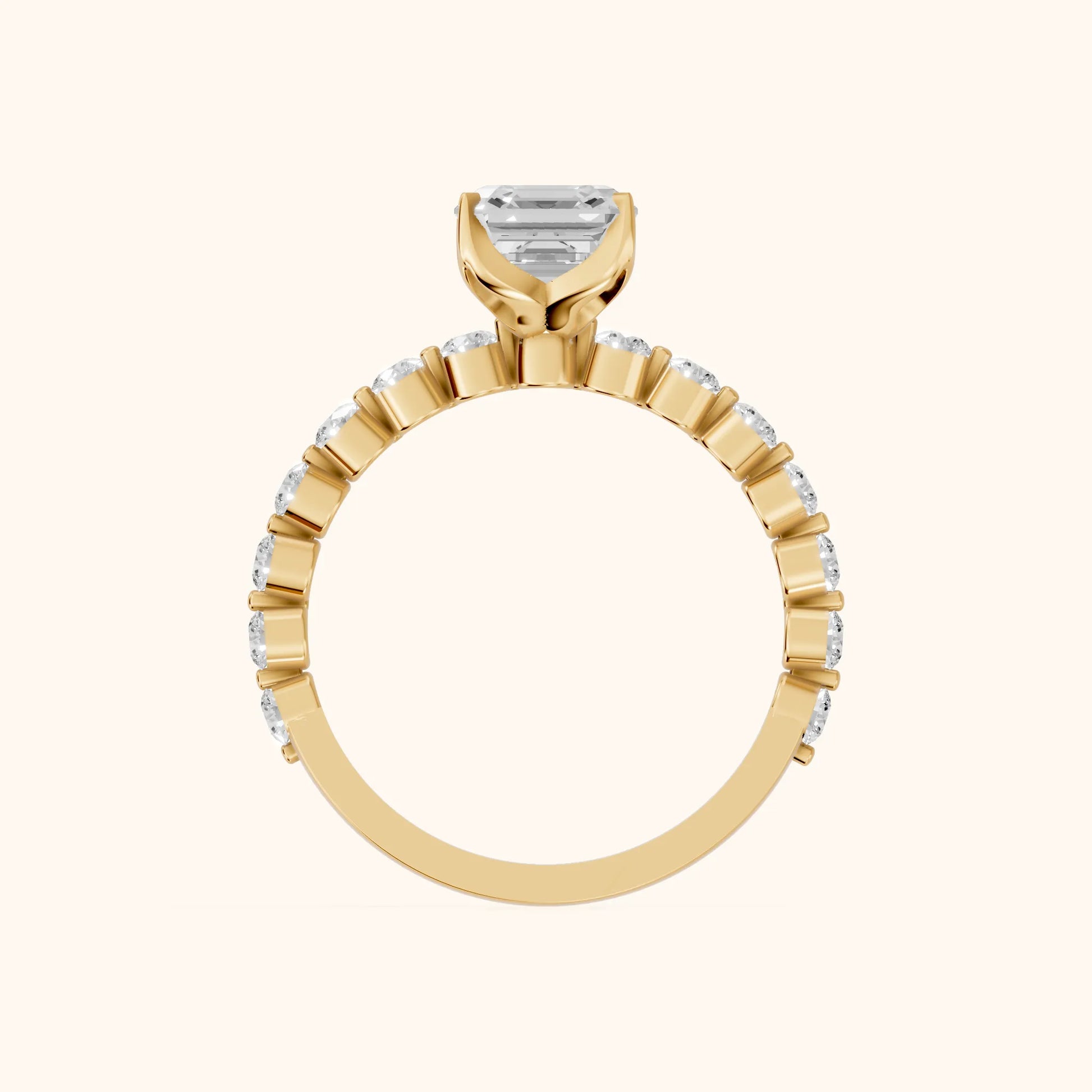 Eleanor Majesty Side Stone Asscher Diamond Engagement Ring in Yellow Gold - FingerView