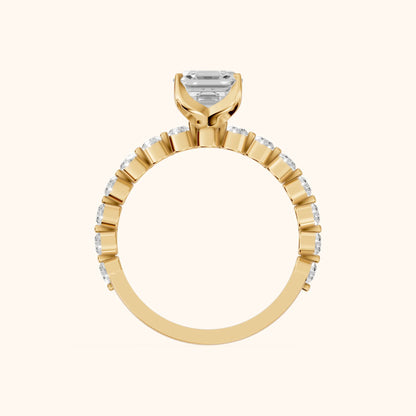 Eleanor Majesty Side Stone Asscher Diamond Engagement Ring in Yellow Gold - FingerView