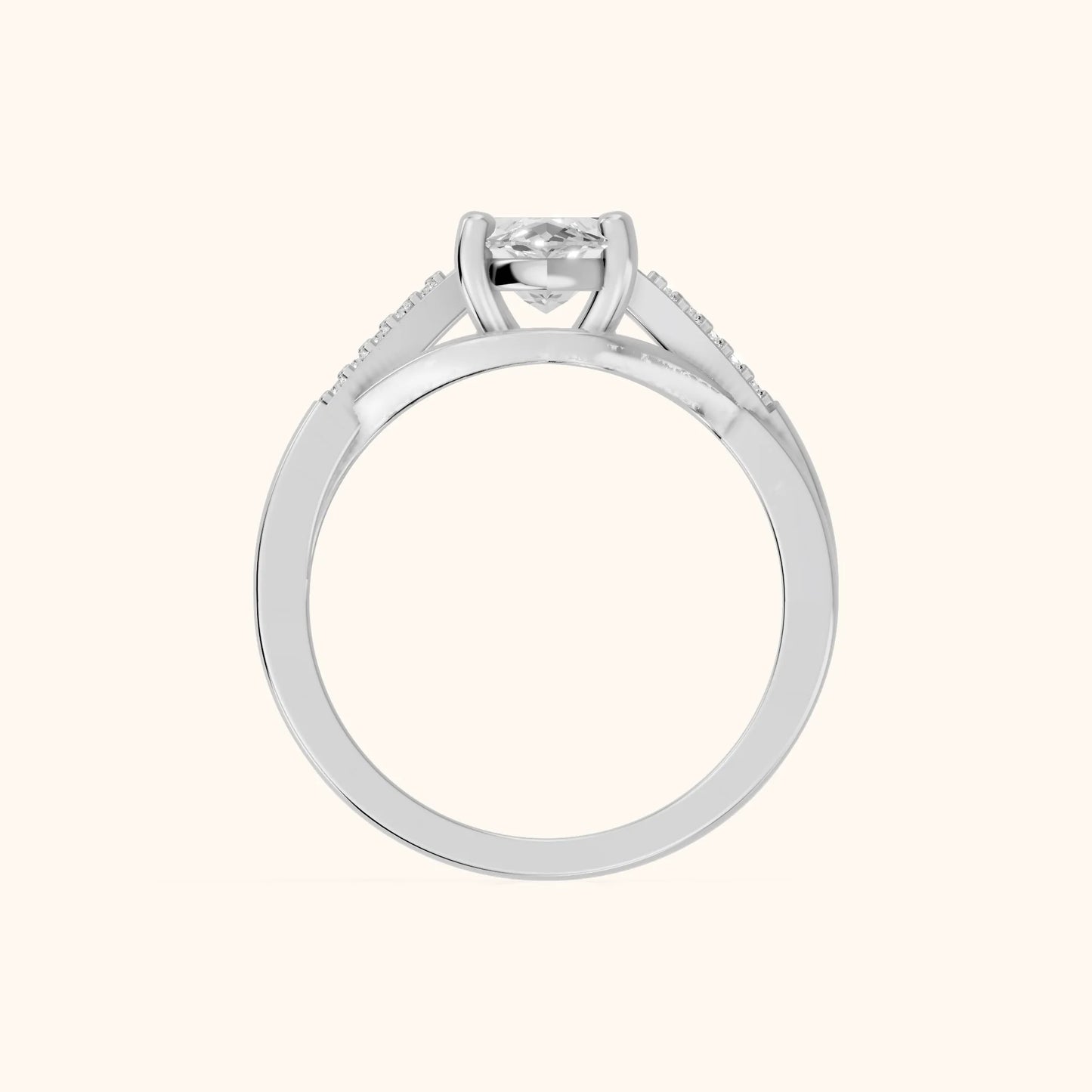 Veronica Twist Side Stone Marquise Diamond Engagement Ring in White Gold - FingerView
