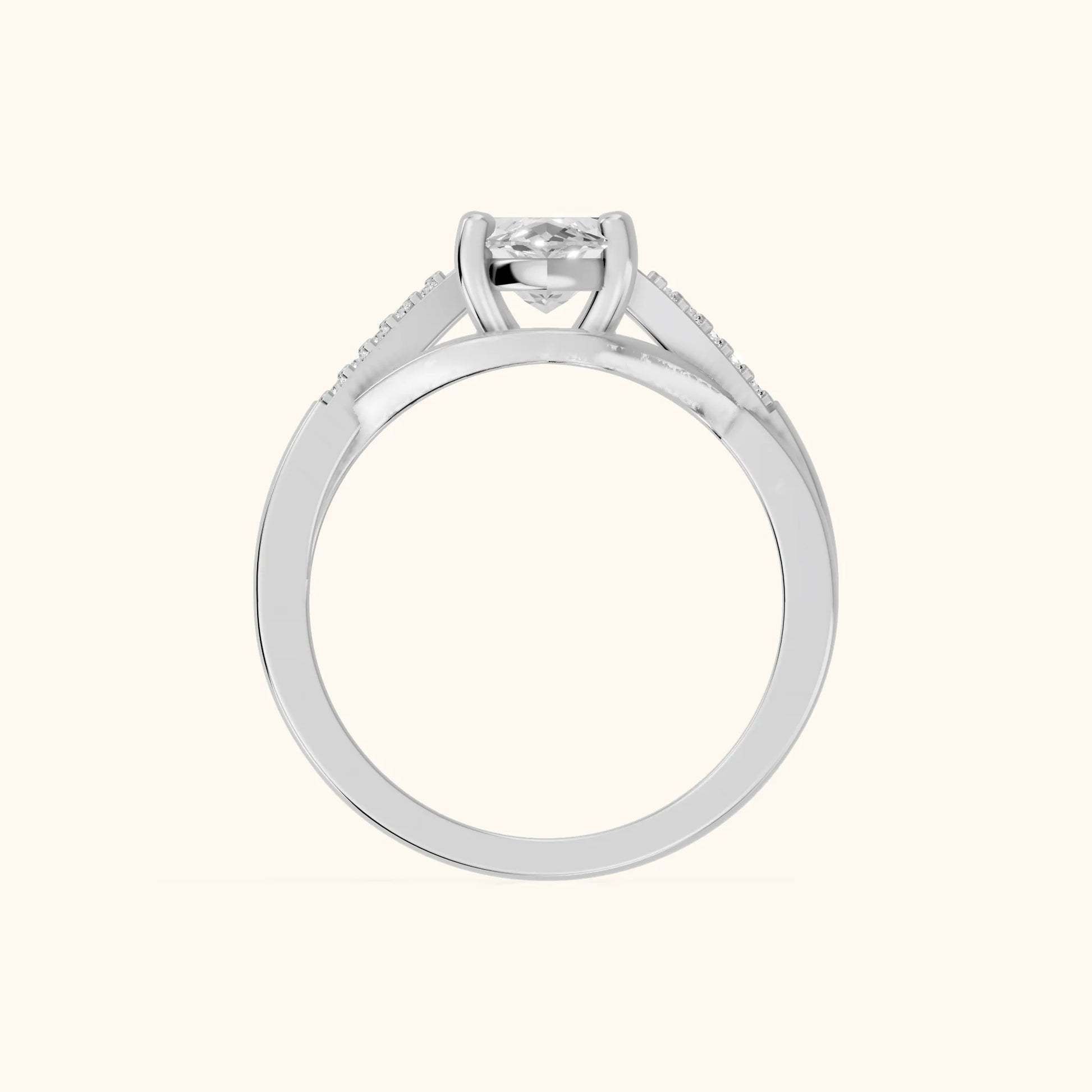 Veronica Twist Side Stone Marquise Diamond Engagement Ring in White Gold - FingerView