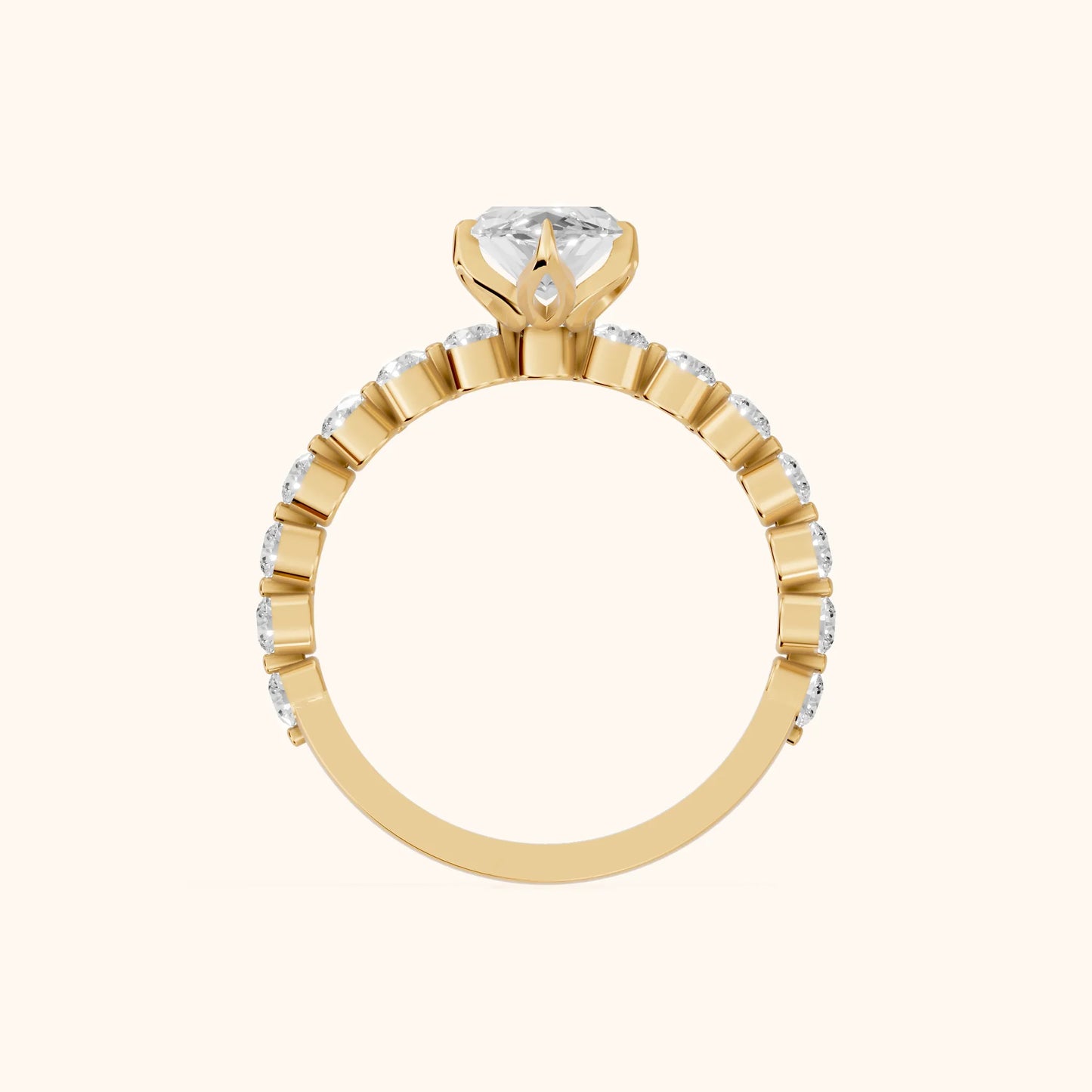 Eleanor Majesty Side Stone Marquise Diamond Engagement Ring in Yellow Gold - FingerView