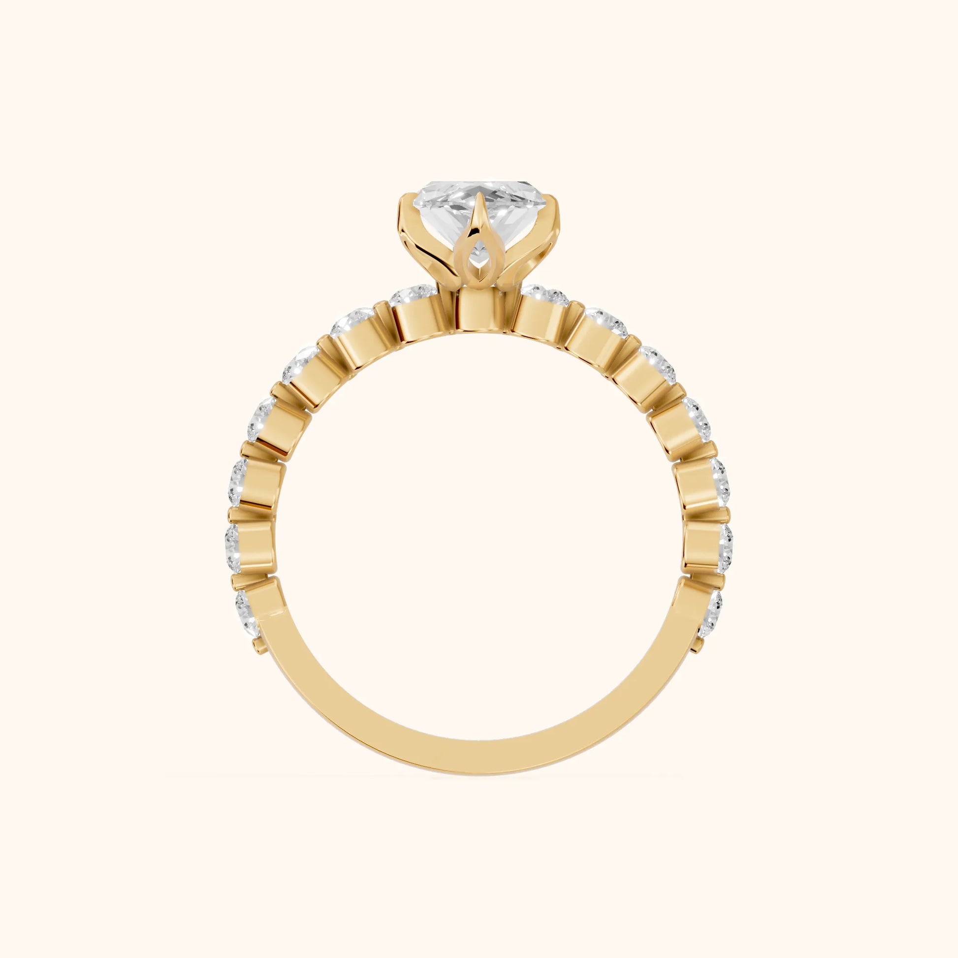 Eleanor Majesty Side Stone Marquise Diamond Engagement Ring in Yellow Gold - FingerView