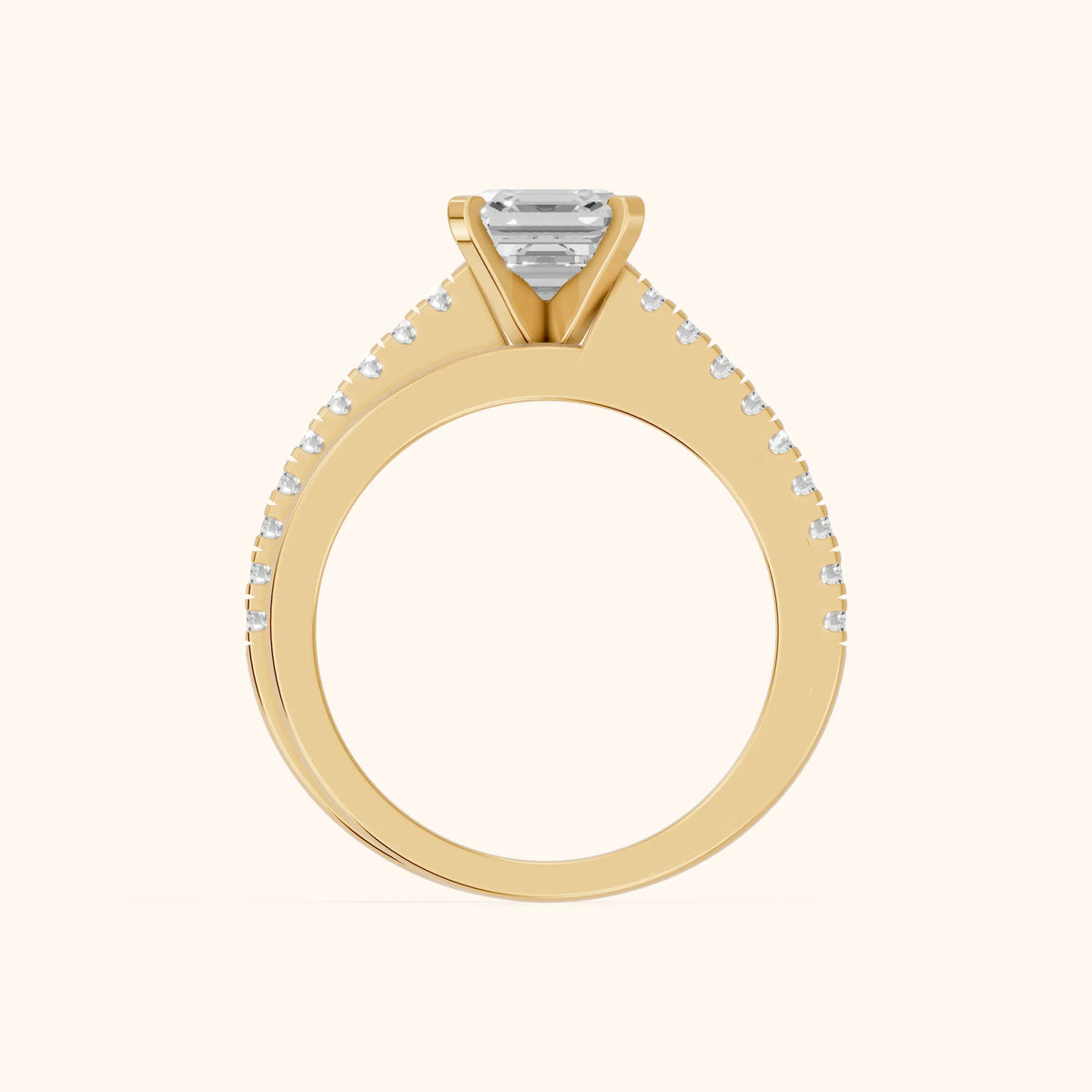 Edith Criss Cross Pavé Asscher Diamond Engagement Ring in Yellow Gold - FingerView.webp