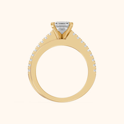 Edith Criss Cross Pavé Asscher Diamond Engagement Ring in Yellow Gold - FingerView.webp