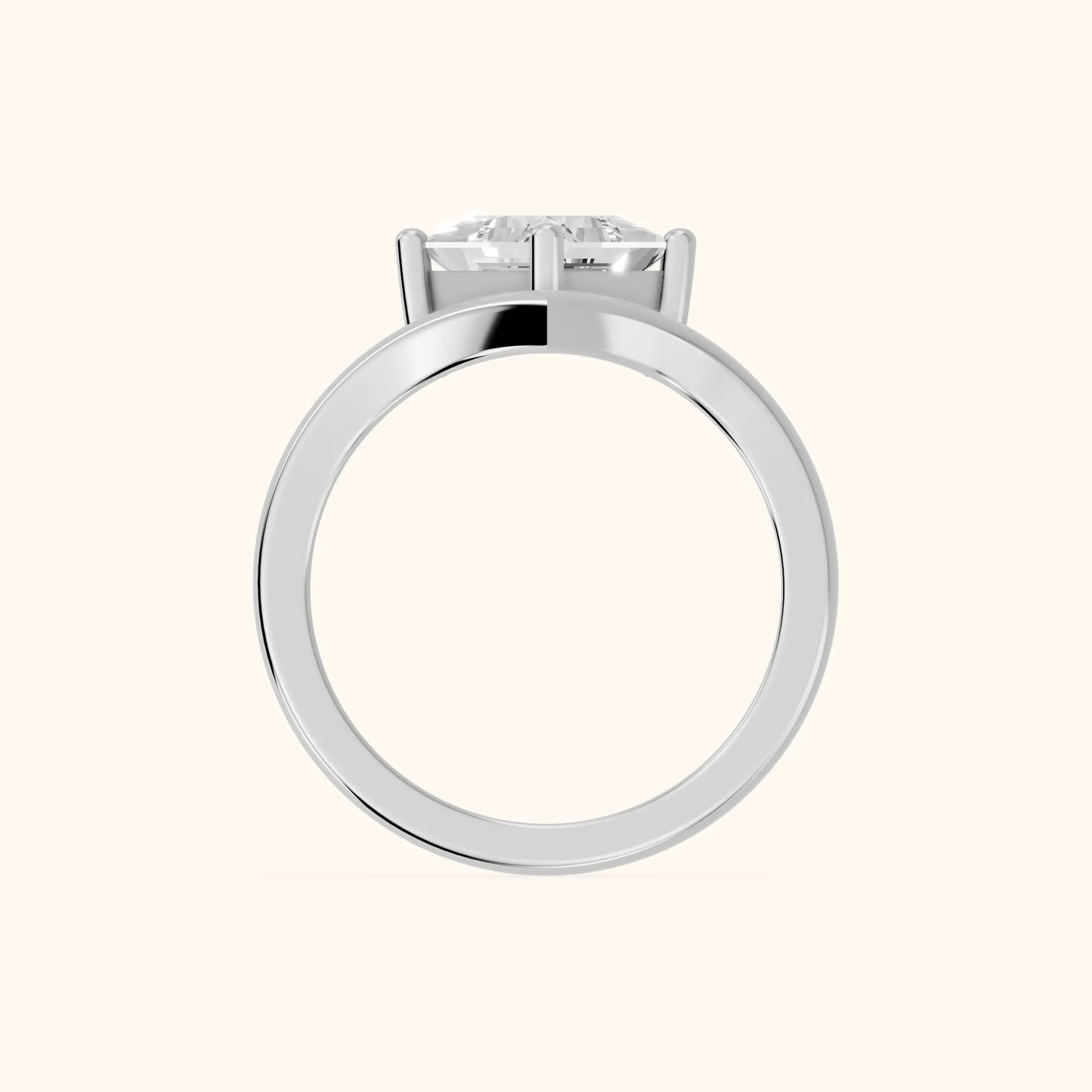 Evelyn Chevron Solitaire Princess Diamond Engagement Ring in White Gold - FingerView