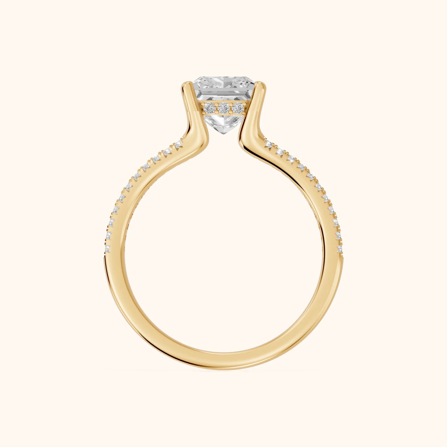 Eternal Embrace Princess Diamond Engagement Ring in Yellow Gold - FingerView