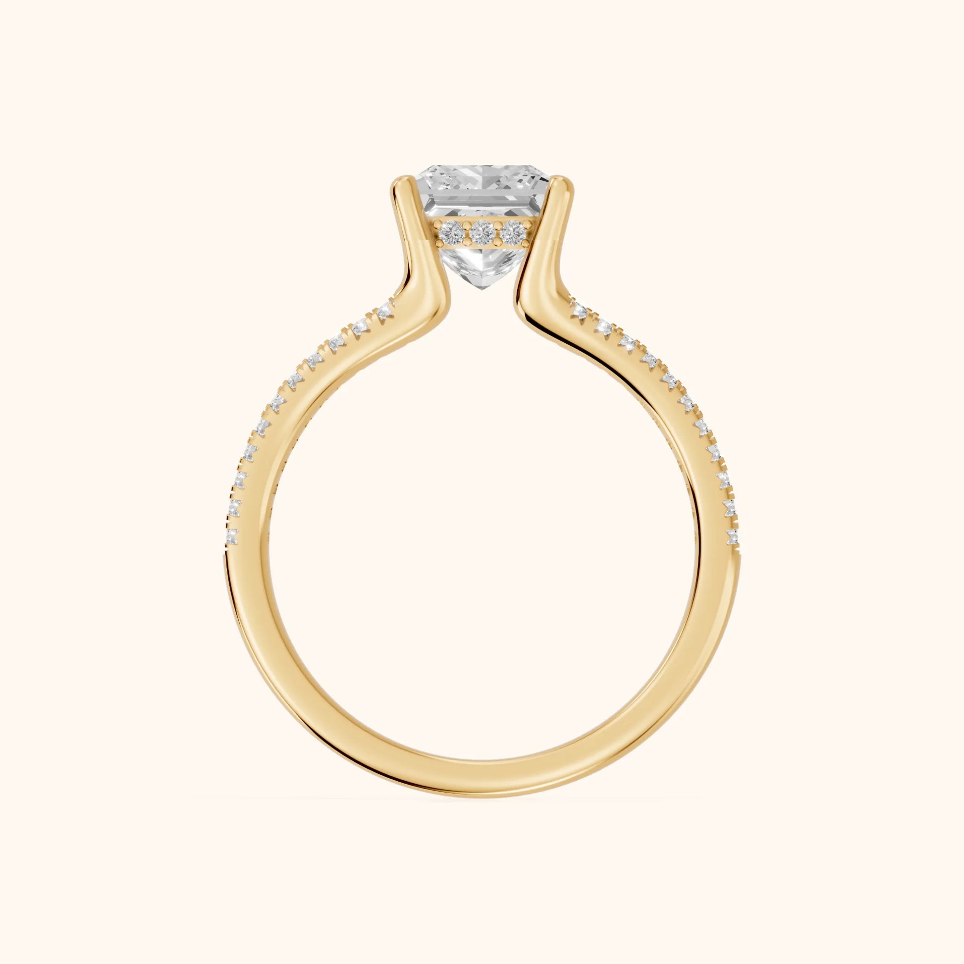 Eternal Embrace Princess Diamond Engagement Ring in Yellow Gold - FingerView