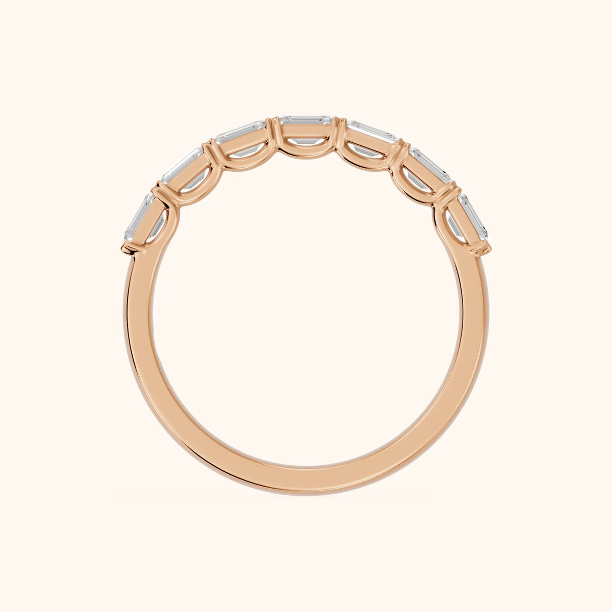Margot Shared Prong Emerald Diamond Half Eternity Band in Rose Gold - FingerView