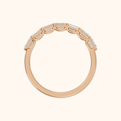 Margot Shared Prong Emerald Diamond Half Eternity Band in Rose Gold - FingerView