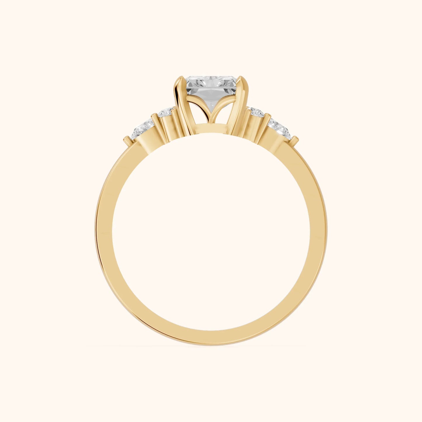 Amelia Three Stone Radiant Diamond Engagement Ring in Yellow Gold - FingerView