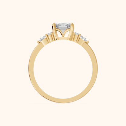 Amelia Three Stone Radiant Diamond Engagement Ring in Yellow Gold - FingerView