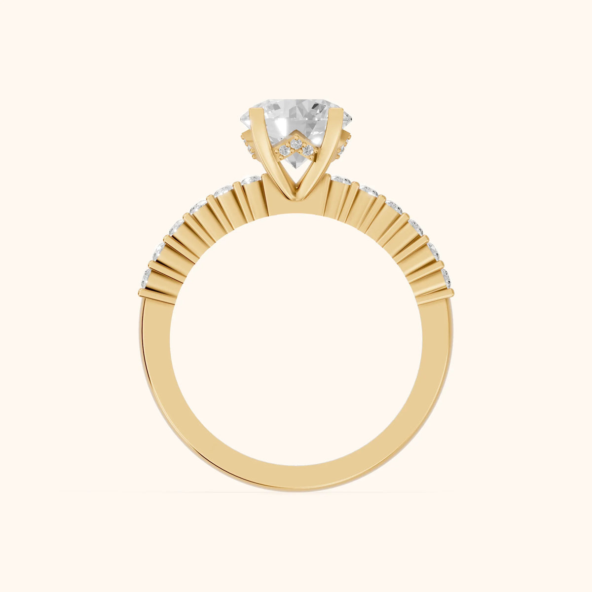 Honor Sidestone Round Diamond Engagement Ring in Yellow Gold - FingerView.webp