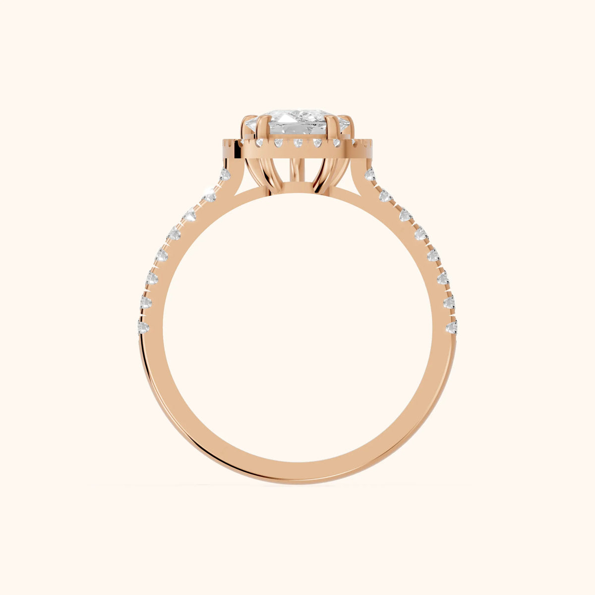 Mabel Halo French Pavé Cushion Diamond Engagement Ring in Rose Gold - FingerView.webp