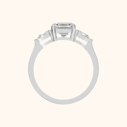 Grace Three Stone Asscher Diamond Engagement Ring in White Gold - FingerView