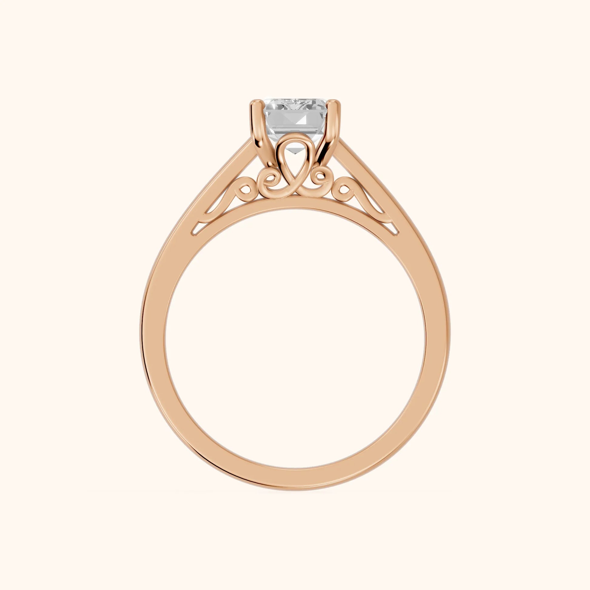 Iris Vintage Emerald Diamond Engagement Ring in Rose Gold - FingerView