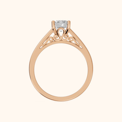 Iris Vintage Emerald Diamond Engagement Ring in Rose Gold - FingerView