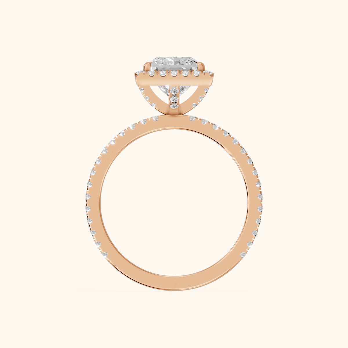 Rosemary Halo Pavé Princess Diamond Engagement Ring in Rose Gold - FingerView.webp
