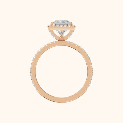Rosemary Halo Pavé Princess Diamond Engagement Ring in Rose Gold - FingerView.webp